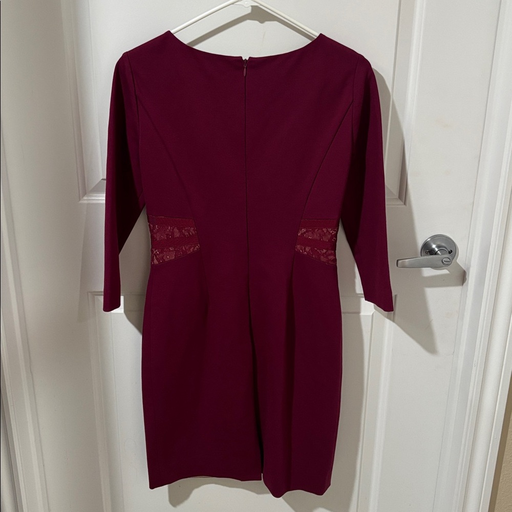 Antonio Melani Burgundy 3/4 Sleeve Lace Sheath Dress Knee Length - Picture 7 of 11